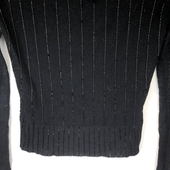 Magaschoni Black Ribbed Turtleneck Sweater Beaded Stripes Semi-Sheer Size S - Picture 6 of 9